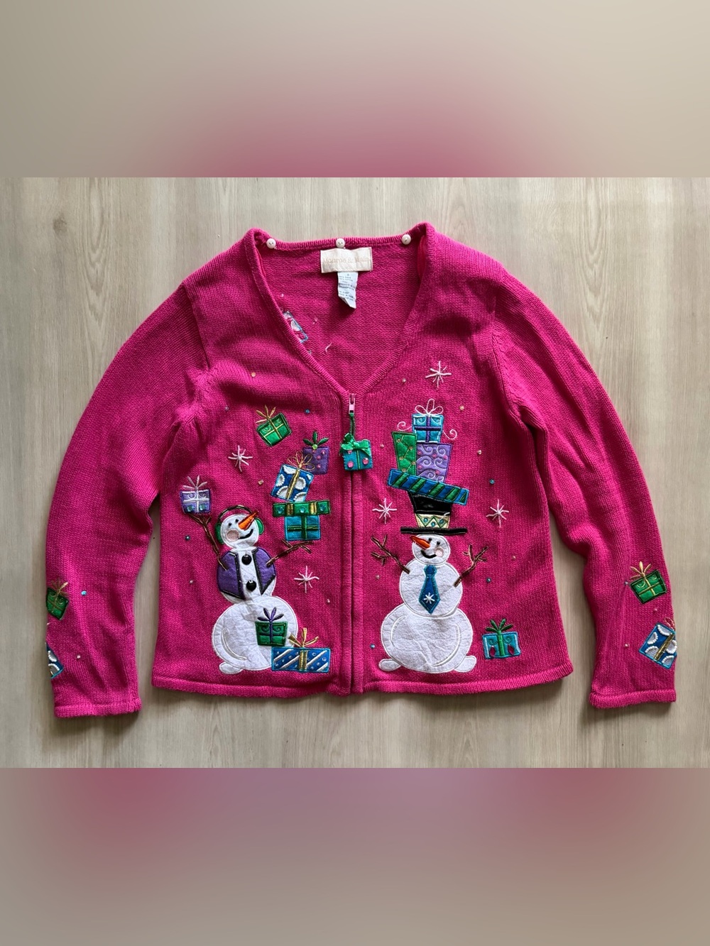 Vintage Monroe And Main Knit Christmas Sweater Snowmen W/ Presents Sz S